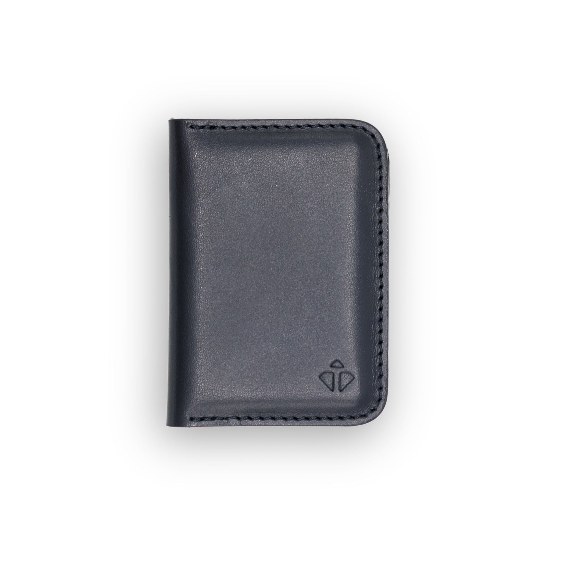 Black leather wallet with a brand logo on a white background